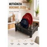 Sas Haus Bulaşıklık Tezgah Üstü Tabak Bardak Kurutmalık Plastik Bulaşık Sepeti 33x42 cm Siyah S-10567