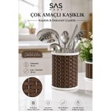 Sas Haus Hasır Görünümlü Metal Kaşıklık 19 cm – Tezgâh Üstü Çok Amaçlı Mutfak Düzenleyici ve Dekorat, Kahverengi