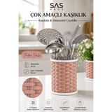 Sas Haus Hasır Görünümlü Metal Kaşıklık 19 cm – Tezgâh Üstü Çok Amaçlı Mutfak Düzenleyici ve Dekorat, Pudra