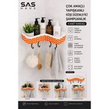 Sas Haus Hasır Görünümlü Yapışkanlı Köşe Şampuanlık 4 Kancalı Plastik Banyo Düzenleyici, Beyaz-Turuncu hasır