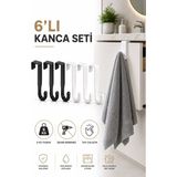 Sas Haus Kapı Üstü Askılık 6'lı Plastik Kanca Seti Havlu Bornoz Çanta Askısı Siyah Beyaz S-161 - Siyah - Beyaz
