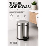 Sas Haus Pedallı Çöp Kovası 3 Litre İç Kovalı Kapaklı Banyo Çöp Kutusu Krom - Titan 7003
