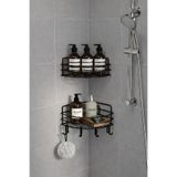 Sas Haus Siyah Köşe Duş Rafı 2’li Şampuanlık 21 cm – Yapışkanlı/Vidalı (Banyo Köşeliği) - TK-01