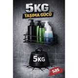 Sas Haus Tekli Siyah Yapışkanlı Banyo Rafı, 2 Telli Duş Şampuanlık, Metal Raf (Vidala/Yapıştır)