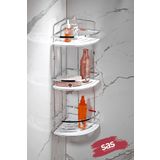 Sas Haus Yapışkanlı Kristal Raflı Askılı Banyo Düzenleyici Şampuanlık Köşelik Krom LK-03 KB