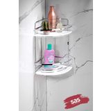 Sas Haus Yapışkanlı Krom Banyo Köşeliği Kristal Raflı Askılı Banyo Düzenleyici Şampuanlık Köşelik LK-02 KB