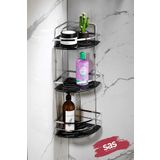 Sas Haus Yapışkanlı Krom Banyo Köşeliği Kristal Raflı Askılı Banyo Düzenleyici Şampuanlık Köşelik LK-03 KS