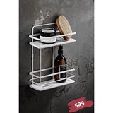 SAS Yapışkanlı Ömür Boyu Paslanmaz Kristal Ayarlanabilir Raf Banyo Düzenleyici Şampuanlık Beyaz - Beyaz Lş-02 Bb