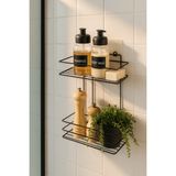 Sas Yapışkanlı Siyah Banyo Rafı Delme Gerektirmeyen Duş Organizeri Şampuanlık 2 Katlı Siyah TŞ-02