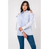 Sasilva Fiyonk Aksesurlı Omzu Acık Basıc Gömlek GMK16056 - Saks Mavi - 38