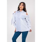 Sasilva Fiyonk Aksesurlı Omzu Acık Basıc Gömlek GMK16056 - Saks Mavi - 40