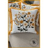 SasoHome Beauty Flowers Punch Nakış Desenli Keten Kırlent Kılıfı