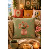 SasoHome Boho Vintage Çiçek Desenli Dekoratif Kırlent Kılıfı Pastel Floral Tasarım