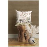 Sasohome Cream Elephant And Roses Pattern Desenli Dekoratif Hediyelik Kırlent - Yastık Kılıfı