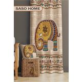Sasohome Etnik Hint Işlemeli Fil Desenli Kadife 140 X 270 Cm Kaliteli - Dijital Baskılı Fon Perde