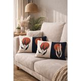 SasoHome Red Moon And Cream Plants Tasarımlı 2'li Dikdörtgen Kırlent Kılıfı
