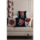 SasoHome Red Moon And Cream Plants Tasarımlı 4lü Dijital Baskılı Kırlent Kılıfı