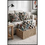 SasoHome Renkli Geometrik Şekiller Desenler 4lü Dijital Baskılı Kırlent Kılıfı