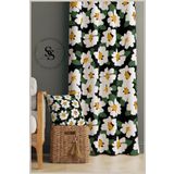 Sasohome Sarı Yeşil Bahar Papatyaları Tasarımlı Kadife 140 X 270 Cm Kaliteli - Dijital Baskılı Fon Perde