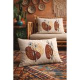 SasoHome Spring Flowers Desenli Kahverengi Çizgiler Desenli 2'li Dikdörtgen Kırlent Kılıfı