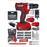 Sataok 36v 5ah 10mm Çelik Mandren i Şarjlı Matkap Akülü Vidalama 82 Parça matkap kırmızı