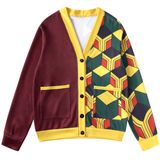 Satdflie Demon Slayer hırka, erkekler ve kadınlar için, kostümlü oyun, baskılı, uzun kollu, V yakalı, düğmeli, örgü kazak, kırmızı sarı, 3XL