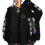 Satdflie Japon Anime fermuar Hoodies uzun kollu Hip Hop Cosplay ceket erkekler kadınlar için Harajuku Y2k Streetwear, Siyah/15, L