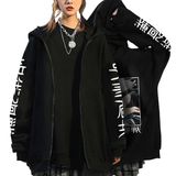 Satdflie Japon Anime fermuar Hoodies uzun kollu Hip Hop Cosplay ceket erkekler kadınlar için Harajuku Y2k Streetwear, Siyah/16, S