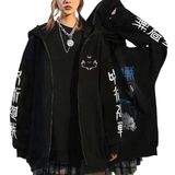 Satdflie Japon Anime fermuar Hoodies uzun kollu Hip Hop Cosplay ceket erkekler kadınlar için Harajuku Y2k Streetwear, Siyah/2, L