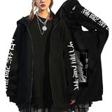 Satdflie Japon Anime fermuar Hoodies uzun kollu Hip Hop Cosplay ceket erkekler kadınlar için Harajuku Y2k Streetwear, Siyah/5, S