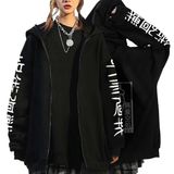 Satdflie Japon Anime fermuar Hoodies uzun kollu Hip Hop Cosplay ceket erkekler kadınlar için Harajuku Y2k Streetwear, Siyah/9, XL