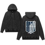 Satdflie Titan Anime Ceket Erkekler Kadınlar için Saldırı Yıkanmış Baskı Fermuar Hoodie Boy Trendy Harajuku Y2k Streetwear, Siyah/1, M