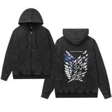 Satdflie Titan Anime Ceket Erkekler Kadınlar için Saldırı Yıkanmış Baskı Fermuar Hoodie Boy Trendy Harajuku Y2k Streetwear, Siyah/3, 3XL
