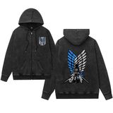 Satdflie Titan Anime Ceket Erkekler Kadınlar için Saldırı Yıkanmış Baskı Fermuar Hoodie Boy Trendy Harajuku Y2k Streetwear, Siyah/4, XS