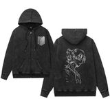 Satdflie Titan Anime Ceket Erkekler Kadınlar için Saldırı Yıkanmış Baskı Fermuar Hoodie Boy Trendy Harajuku Y2k Streetwear, Siyah/5, XXL