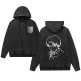 Satdflie Titan Anime Ceket Erkekler Kadınlar için Saldırı Yıkanmış Baskı Fermuar Hoodie Boy Trendy Harajuku Y2k Streetwear, Siyah/6, XS
