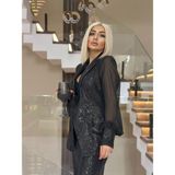 Sateen 6561 Şifon Kollu Payetli Ceket Siyah - 38
