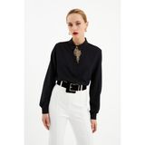Sateen 881-2013 Siyah Kadın Zincir Detaylı Gömlek - 38