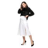 Sateen 9KET443K178 Ekru Yırtmaçlı Saten Kadın Etek