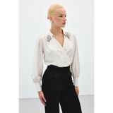 Sateen Aksesuar Detaylı Bodysuit Bluz, 40, STN139KBL1354, Bej, Kadın