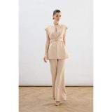 Sateen Aksesuar Kuşaklı Kolsuz Bluz, 36, STN139KBL1900, Bej, Kadın