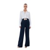 Sateen Aksesuarlı Pantolon, 42, STN139KPA1891, Lacivert, Kadın