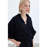 Sateen Aksesuarlı Salaş Bluz - Siyah