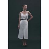 Sateen Anna Yırtmaçlı Etek - Ekru - 36