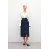Sateen Anna Yırtmaçlı Etek - Lacivert - 38