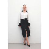 Sateen Anna Yırtmaçlı Etek - Siyah - 38