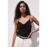 Sateen Askılı Degaje Yaka Bluz - Siyah