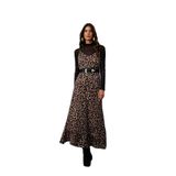 Sateen Askılı Leopar Desenli Saten Elbise, 38, STN139KEL1594, Kahve, Kadın