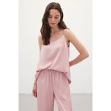 Sateen Askılı Saten Bluz - Pudra