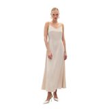 Sateen Askılı Uzun Saten Elbise, 36, STN139KEL1852, Bej, Kadın